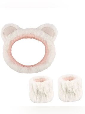 Bear Ear Spa Headband and Wristband Set for Face Washing Skincare Makeup, [New]